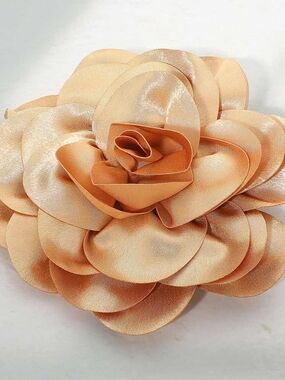 Gold Oversized Fabric Camellia Flower Brooch Pin Hairpin 3D Womens Statement